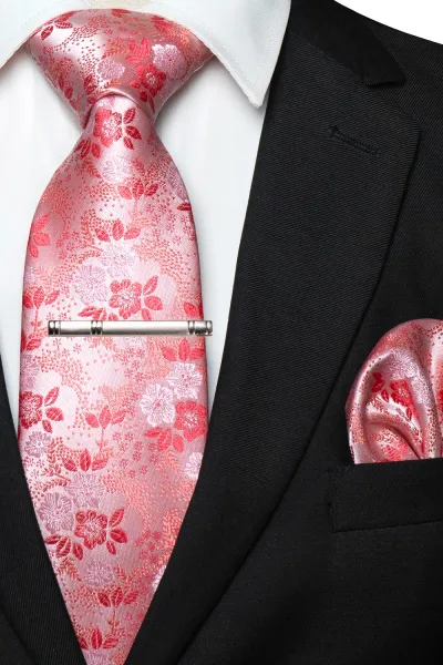 JEMYGINS Floral Silk Men Tie Pocket Square Tie Clip Sets Wedding Party Necktie Men Accessories High Quality Gravata
