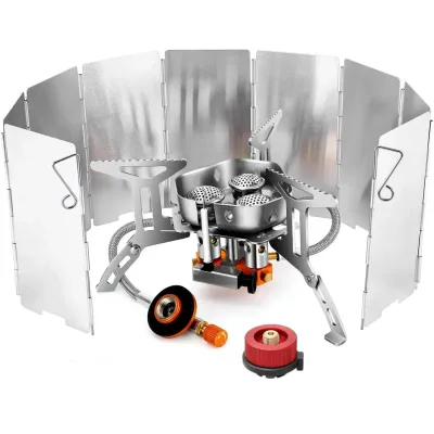 3-Core Burner Camping Stove Portable Collapsible with Windscreen