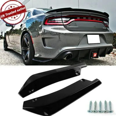 2x Car Gloss Black Style Rear Bumper Fin Canard Splitter Diffuser S...