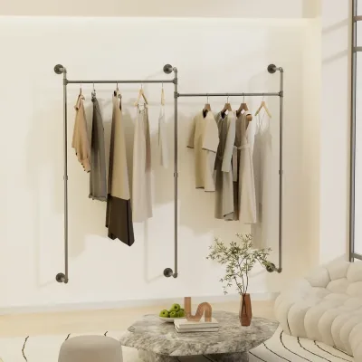 Wall Mounted Clothing Rack Hanging Rod Industrial Pipe image 1