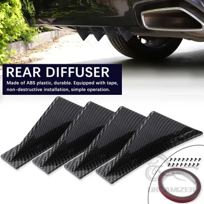 4pcs Universal Carbon Fiber Black ABS Rear Bumper Lip Diffuser Spoiler for Enhancing Car Aerodynamics And Style Protecto image 1