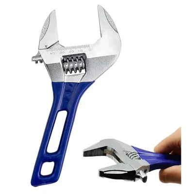 8” Short Handle Spanner Adjustable Wrench with 43 mm Wide Jaw Opening for Plumbing Auto Repair Home Maintenance