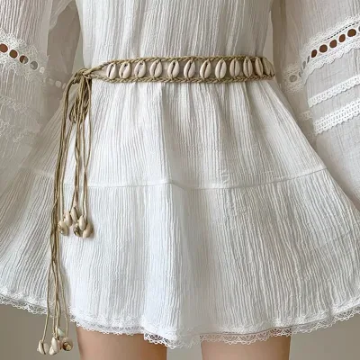 Boho Shell Bead Knot Waistband Belt for Women Summer Beach