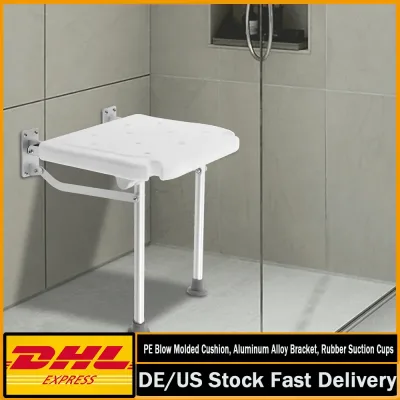 Wall Mount Folding Shower Seat Bath Chair Shower Stool Folding Shower Seat w/Support Feet for Elderly Pregnant Women Dis image 1