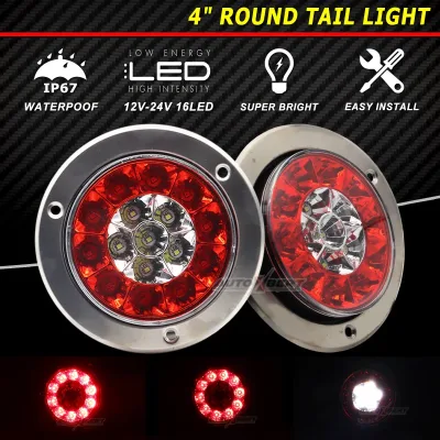 2pcs 12V 24V Waterproof Truck Trailer Round Bumper Tail Light Brake...