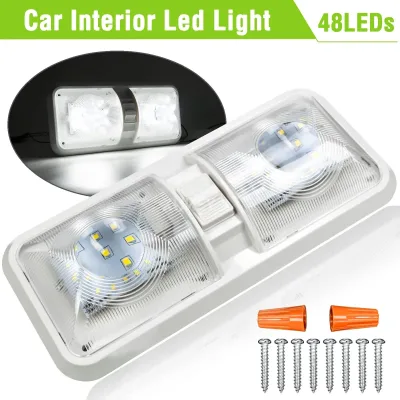 Cool White 12V 48LED Interior Roof Reading Dome Light Cabin Ceiling LED Camper Truck Lorry RV Caravan Trailer Camper Mot