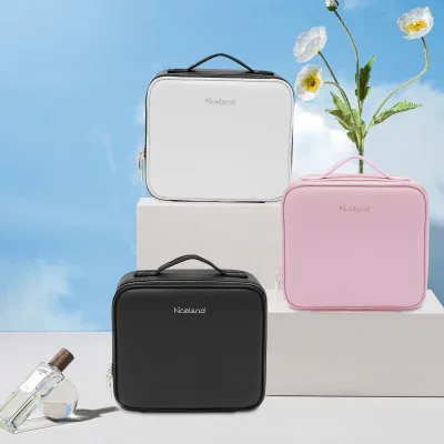 Travel Makeup Bag with LED Mirror 3 Color Scenarios Adjustable Brightness Large Cosmetic Organizer