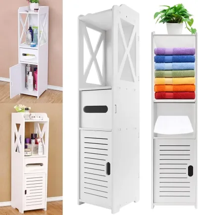 DayPlus Tall Bathroom Waterproof Cabinet with Toilet Paper Drawer