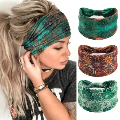 Boho Mandala Flower Wide Headband Sweat-Wicking for Women