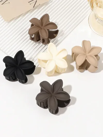 5-Pack Small Flower Matte Hair Claw Clips Neutral Colours