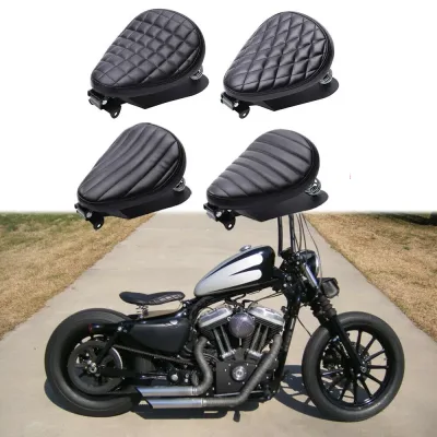 1 SET Motorcycle Retro Leather Solo Seat 3" Spring Bracket for Harl...