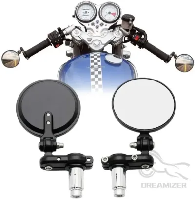 LED Handlebar End Rear View Mirrors 22mm for Cafe Racer Motorcycle