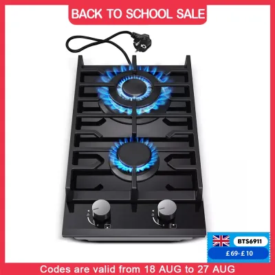 TopStrong 2 Burners 30cm Kitchen Built in Tempered Glass NG/LPG Dual Fuel Gas Hob UKGCT-B02 image 1