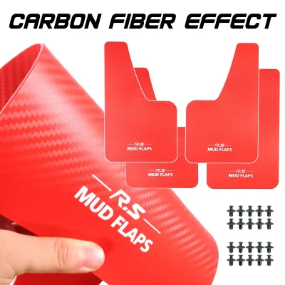 Set Car Universal RED Carbon Fiber Effect Splash Guards Mud Flaps M...