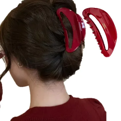 Red Series Large Clip Women Hair High-end Sensation Back Computer Spoon Card Shark Clip Hair Accessories Grip Headdress 