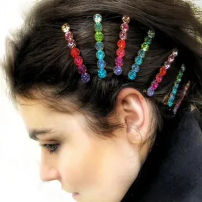 Colourful Diamond Set Edge Clip Hair Accessory — 2 Piece