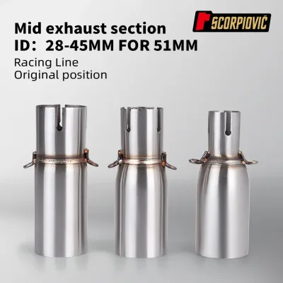 Motorcycle Modified Exhaust Pipe, Suitable for 28-45mm Adapter, 51mm Middle Link Pipe, Various Sizes image 1