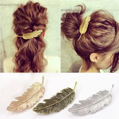 Alloy Leaf Ponytail Spring Clip BB Pin Set of 3 Women