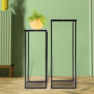 2pcs Black Plant Stand Metal Square Flower Holder Durable Rack Pati...