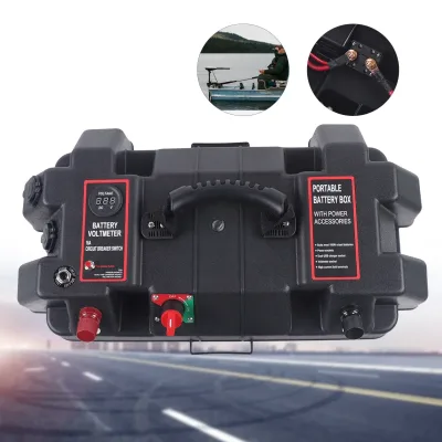 Trolling Motor Battery Box Multifunction Waterproof Portable Battery Box RV Battery Box for SUV Travel Car Boats Outdoor