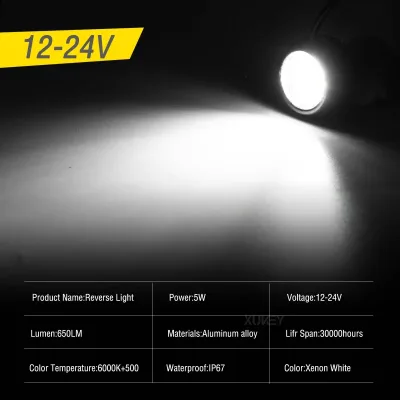 DC 12-24V Eagle Eye Auxiliary Reverse Led Light 5W 6500K Auto Lamp White Round Bulb Daytime Running Blinker Aluminum All