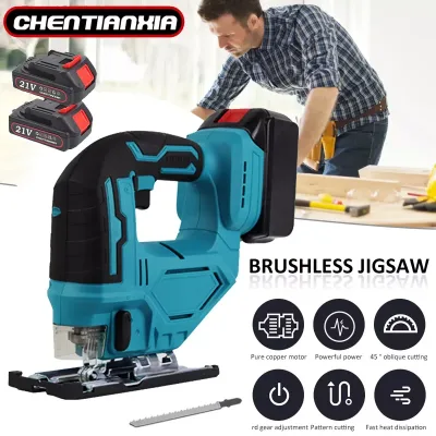 Cordless Jigsaw Portable Multi-Function Woodworking Power Tool Adjustable with 2 Battery Charger Lumberjack 21V Lithium 