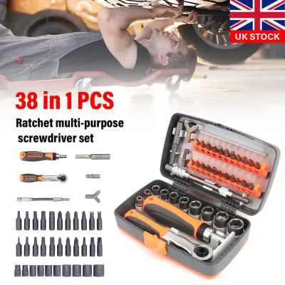 38pcs 1/2" 1/4" 3/8" Socket Set Screwdriver Ratchet Spanner Car Rep...