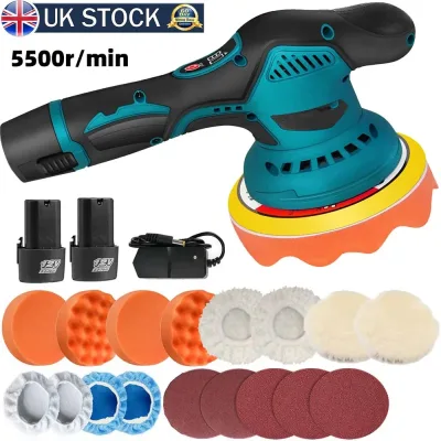 2 Batteries Cordless Car Polisher Buffer Sander Machine Polishing Pads Kit image 1