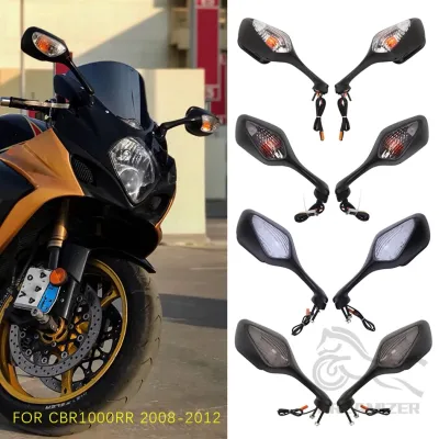 Black Motorcycle Rearview Mirror Side Rear View Mirror With Turn Si...