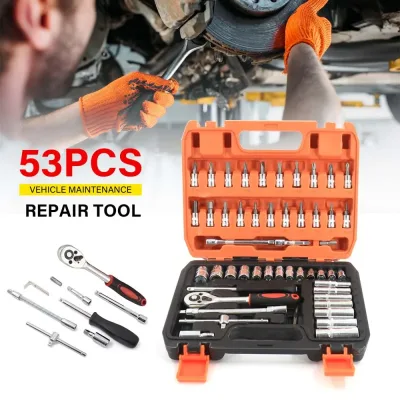 53Pcs/Set Flexible Socket Kit 1/4" Ratchet Wrench Drive Car Repairing Tools UK