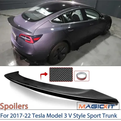Magickit for 2017-2022 Tesla Model 3 V Style Sport Trunk Lid Spoile...