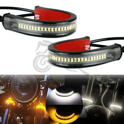 12V LED Ring Fork Strip Turn Signal Indicator DRL Motorcycle 2-Pack