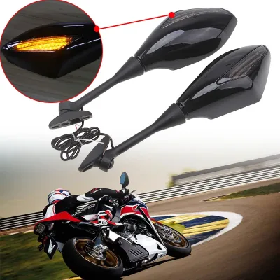 2pcs Motorcycle Handlebar Mount Rearview Mirror With LED Turn Signa...