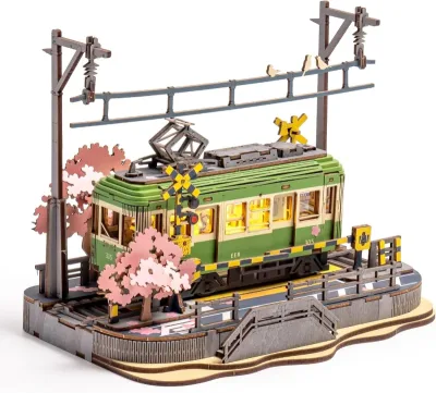 Robotime Sakura Journey 3D Wood Puzzle Tram image 1
