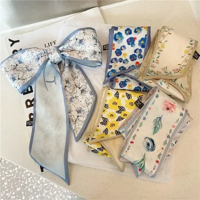 French Pastoral Plum Blossom Silk Scarf Hair Tie Headband