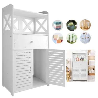 Bathroom Storage Cabinet 3 Tier Cabinet Organizer with Door Bathroom Furniture Free-standing Bathroom Storage Unit image 1