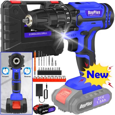 1400RPM 21V Cordless Drill Driver 45Nm 2 Speeds Electric Cordless Screwdriver 25+1 Torque with 1/2 1500mAh Battery & Acc