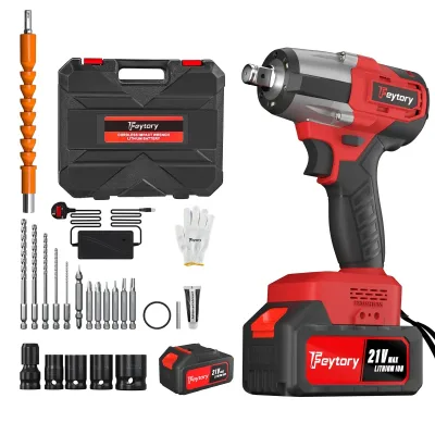 Feytory Cordless Impact Wrench,1/2" Brushless Power Impact Gun,1500N.m Electric Wrench with 4 Sockets&12PCS Screwdriver 