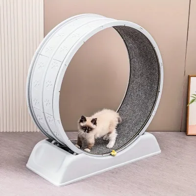 Cat Running Exercise Wheel Treadmill, Ultra-Quiet Safety Cat Training Toy with and Locking Mechanism,Removable Carpeted 