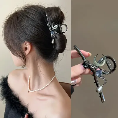 Fake Pearl Flower Crescent Hair Clip Non-Slip Large Barrette