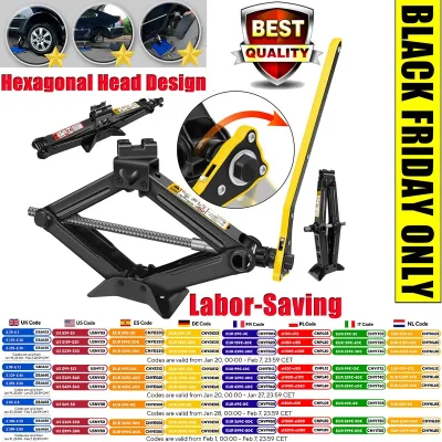 Car Scissor Jack 2T Auto Emergency Crank Lift Stand Labor-Saving Re...