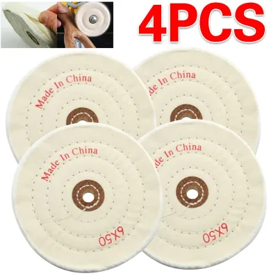 4Pcs Spiral Stitched Cotton Buffing Polishing Wheel Mop Tool For Bench Grinder image 1