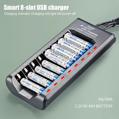 Rechargeable Battery Charger USB Output 8 Slots Fast Charging Short Circuit Protection for 1.2V NiMH AAA/AA Batteries Ch image 1