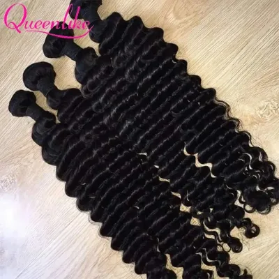 Queenlike Deep Wave Human Hair Bundles 24 26 28 inch Deep Curly Bundles 100% Human Hair for Women Brazilian Raw Hair Ext