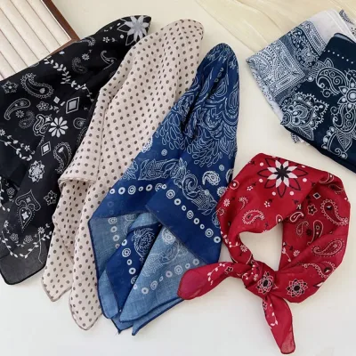 58cm Print Cotton Linen Flower Square Scarf Women DIY Bandanas Bag Hat Head Hair Shawl Neck Wraps Accessories Headkerchi