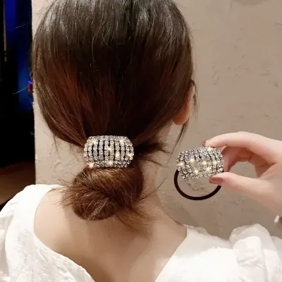 Sparkling rhinestone decoration hair ring elastic headband ponytail holder retro fashion hair clip for women and daily u