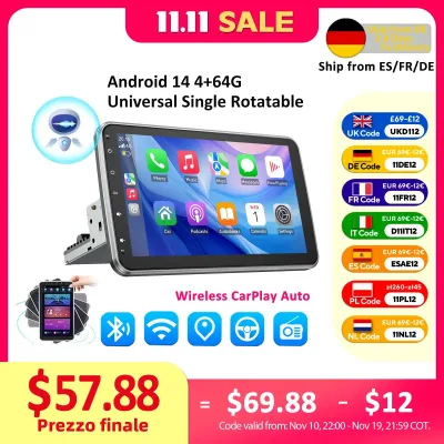 Android 14 10.1 Inch Universal Single Rotatable Car Radio Auto Carp...