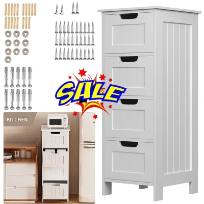 DayPlus Bathroom Storage Cabinet with 4 Drawers, White Floor Standing Storage Cupboard Unit for Home, W11.8''x D11.8 xH3 image 1
