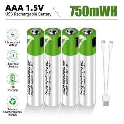 USB Rechargeable Battery АА 1.5V 2600mAh lithium battery 4pcs for Remote Control Mouse Mini fan Electric toy battery + C