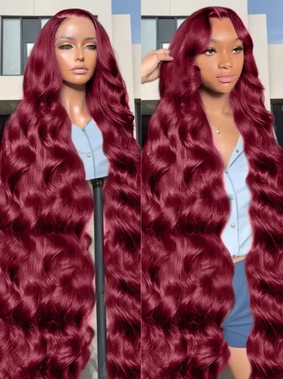 200% Body Wave Wig Burgundy 99J Lace Front Wig 13x4 13x6 HD Lace Fr...